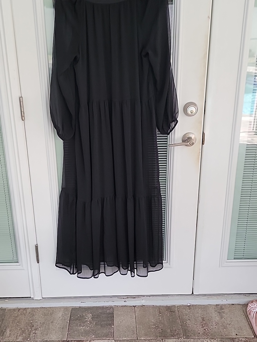Soft Surroundings Olga Maxi Dress Black Long Sheer Sleeves Tiered NWT Sz M - Picture 7 of 13